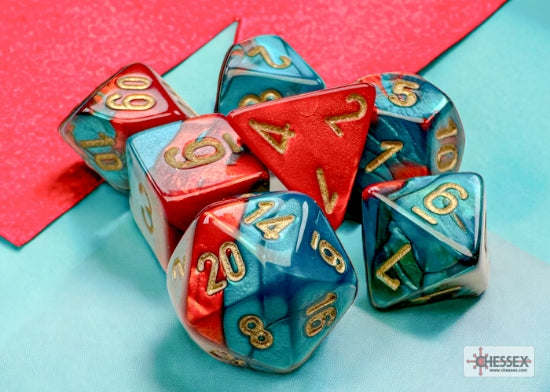 Chessex Mini-Hedral - Gemini: Red-Teal w/Gold