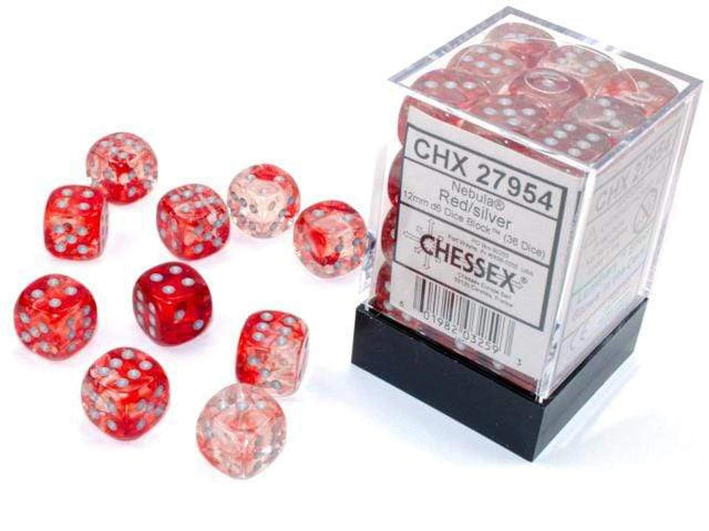 Chessex Nebula - Red/Silver 12mm d6 Dice Block (36 dice)