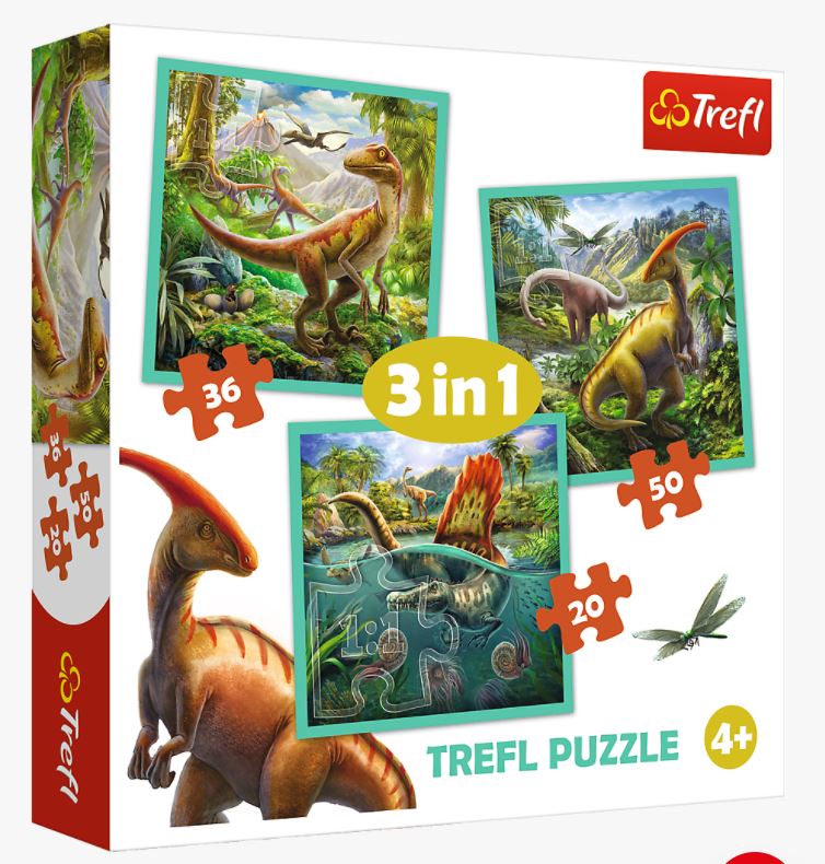 TREFL 3 in 1 The Extraordinary World of Dinosaurs Puzzle Jigsaw 4 +