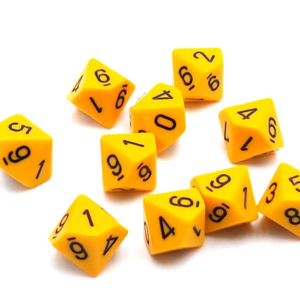 Chessex Opaque Polyhedral Ten d10 Set - Yellow/black