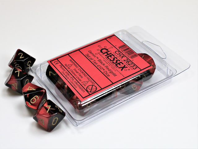 Chessex - Gemini Black-Red/Gold Set of Ten d10 Dice