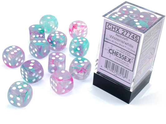 Chessex Nebula - Wisteria/White 16mm d6 Dice Block (12 dice)