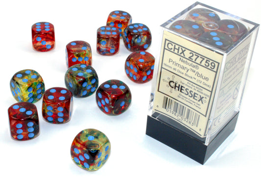 Chessex Nebula - Primary/Blue 16mm d6 Dice Block (12 dice)