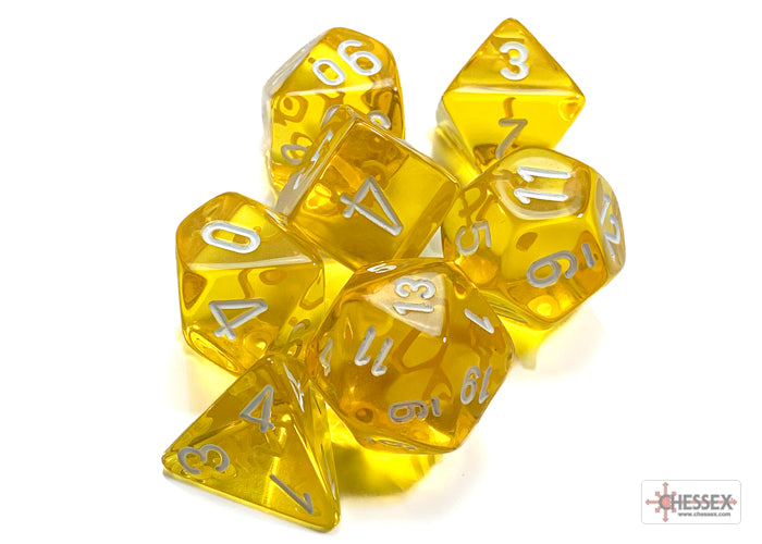 Chessex Translucent Yellow/White Polyhedral 7-Die Set