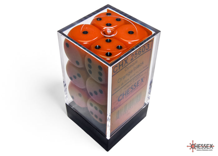 Chessex Opaque - Orange/Black 16mm d6 Dice Block (12 dice)