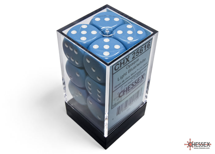Chessex Opaque - Blue/White 16mm d6 Dice Block (12 dice)