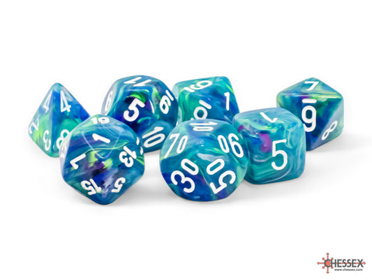 Chessex Festive - Waterlily/White Mega-hedral 7-die Set