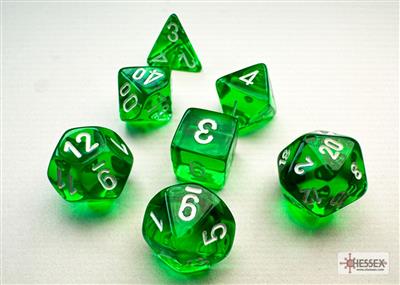 Chessex Translucent Mini-Polyhedral Green/white 7-Die Set