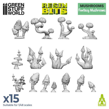 Fantasy Mushrooms - 3D printed set - Green Stuff Worlds