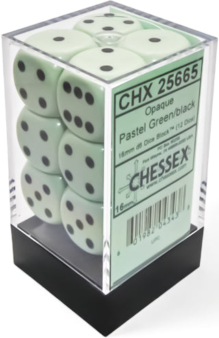 Chessex 6sided 16mm - Opaque: Pastel Green w/Black (12pcs)