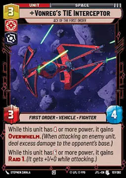 Vonreg's TIE Interceptor, Ace of the First Order - Jump to Lightspeed (Uncommon) [JTL-137]