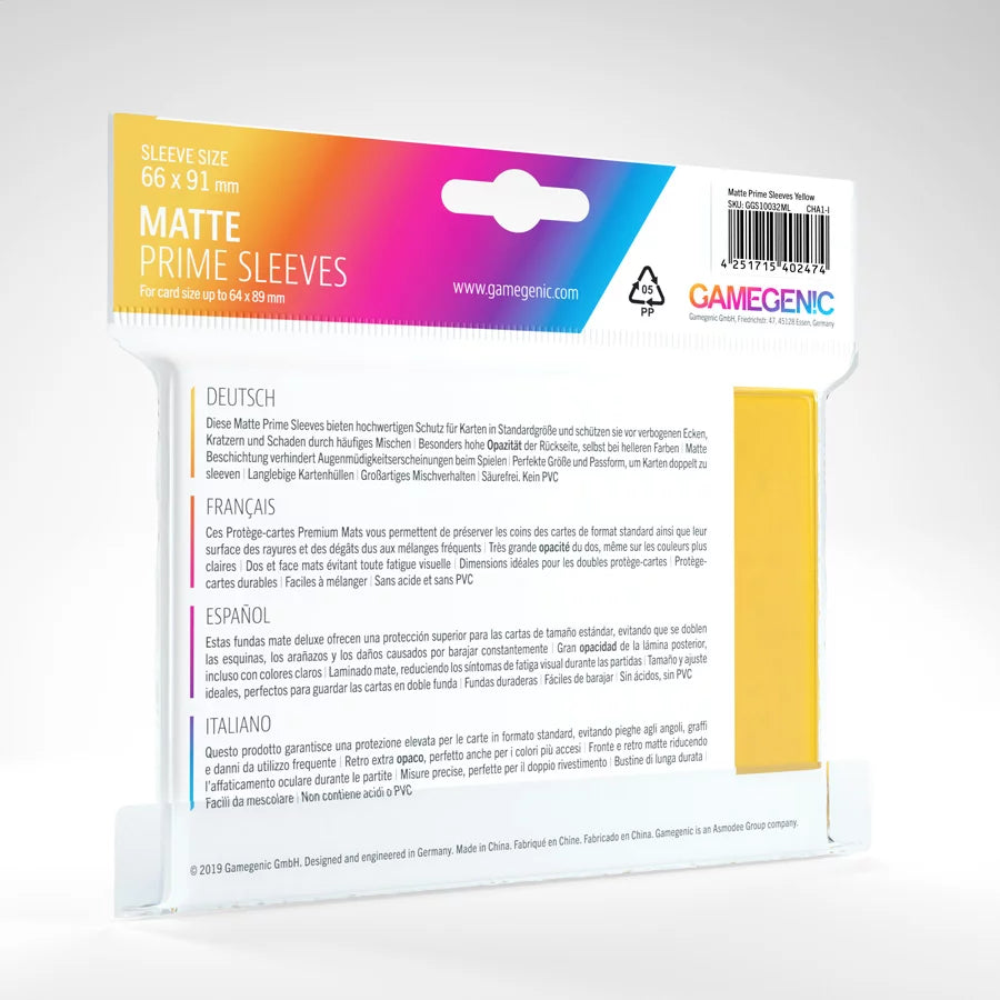 GameGenic - Matte Prime Sleeves Yellow (100 Sleeves)